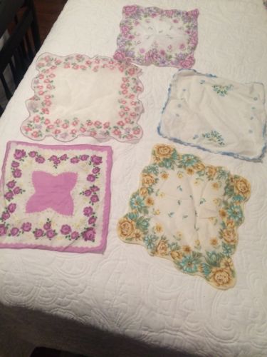 5 Vintage Floral Handkerchiefs