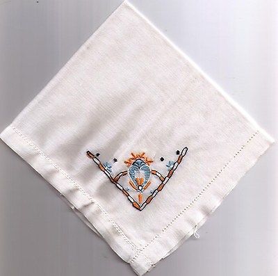 Vintage Women's Handkerchief -  Beige Embroidered Corner