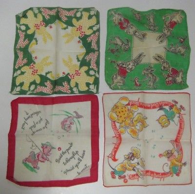 Vintage Children's Hankie Lot NURSERY RHYMES Percy Pup Rabbits Playing MUSICAL