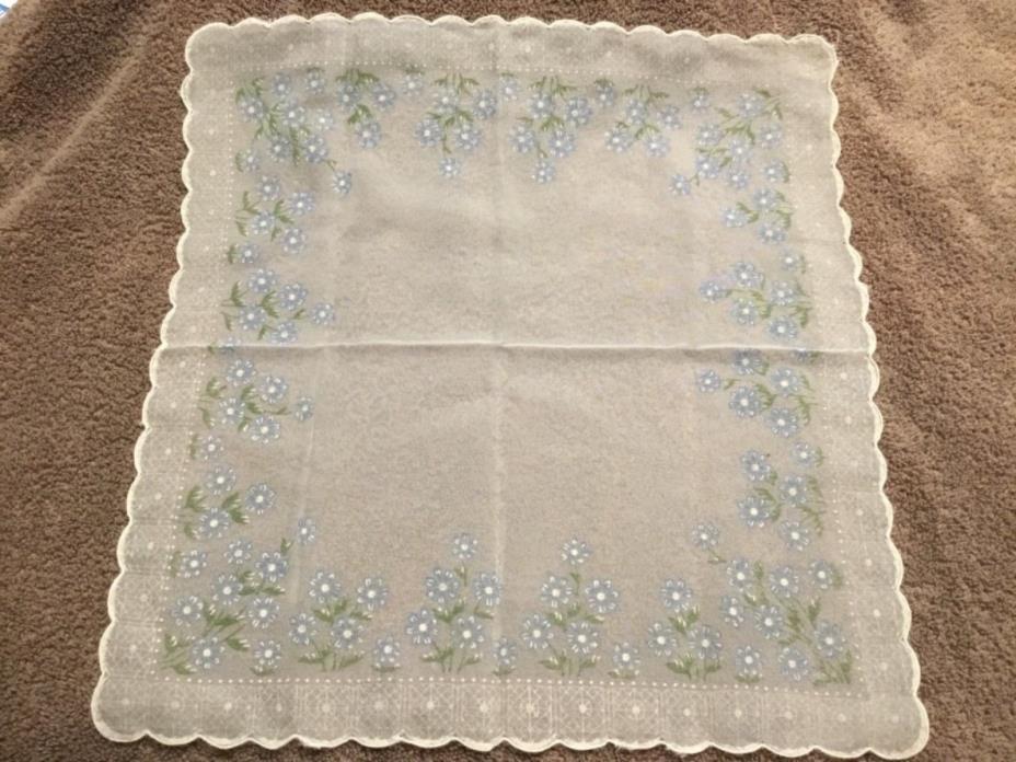 Vintage Ladies White Sheer w/Blue Flowers Handkerchief/Hankies