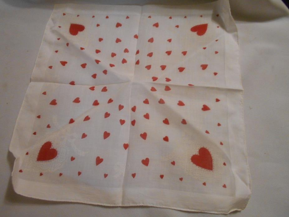 lovely Valentine Vintage Handkerchief spray of Red Hearts square Hankie