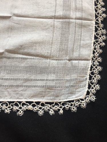 Vtg Handkerchief White Wedding Fancy Tatted Lace H25