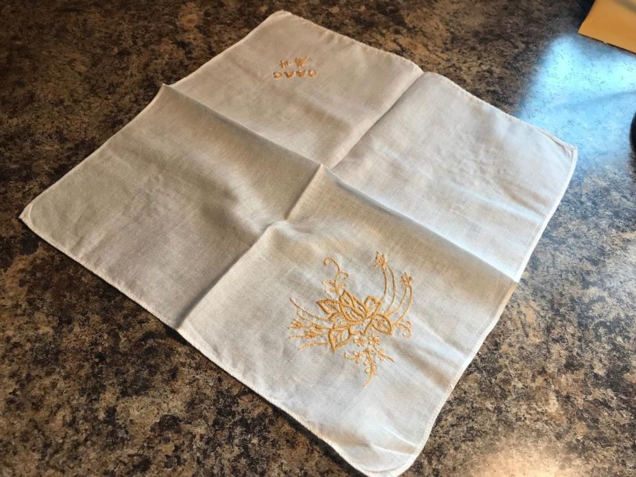 Vintage Embroidered Linen CAAC Handkerchief Hanky