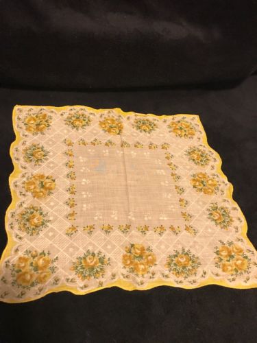 Vintage Yellow Roses Ladies Handkerchief/Hankie