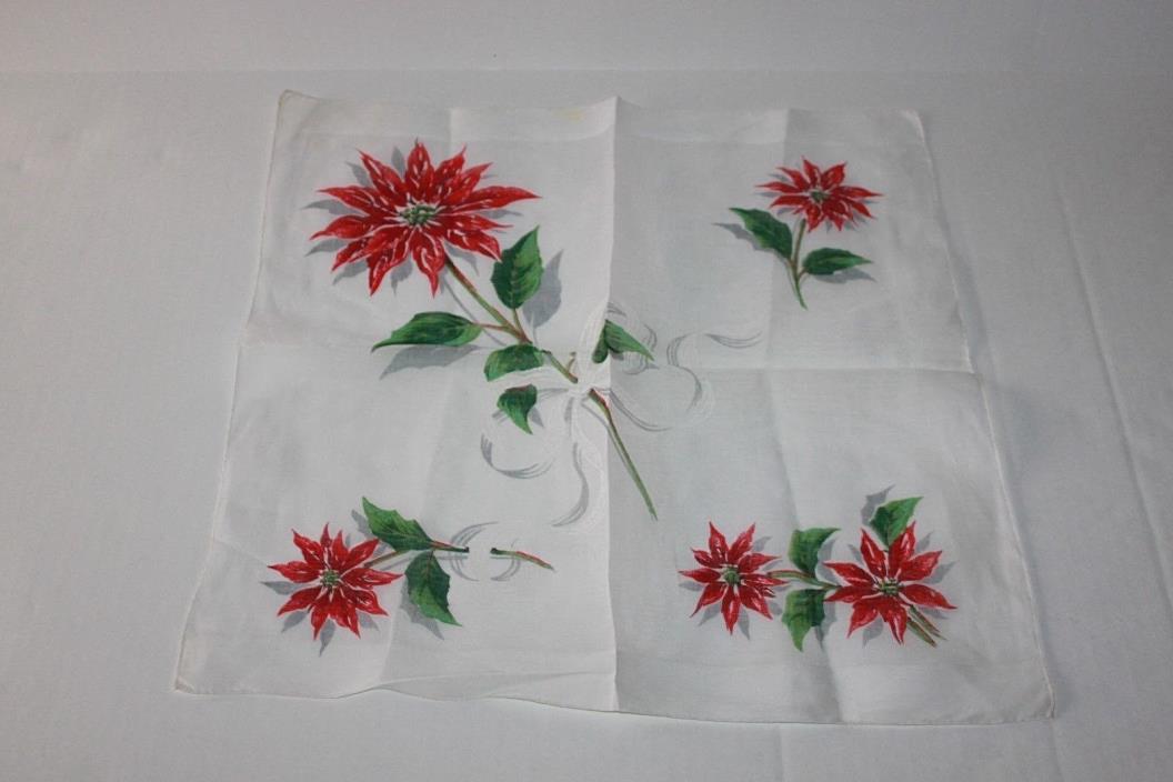 Large Lady's Vintage Handkerchief Printed Poinsettia Flowers