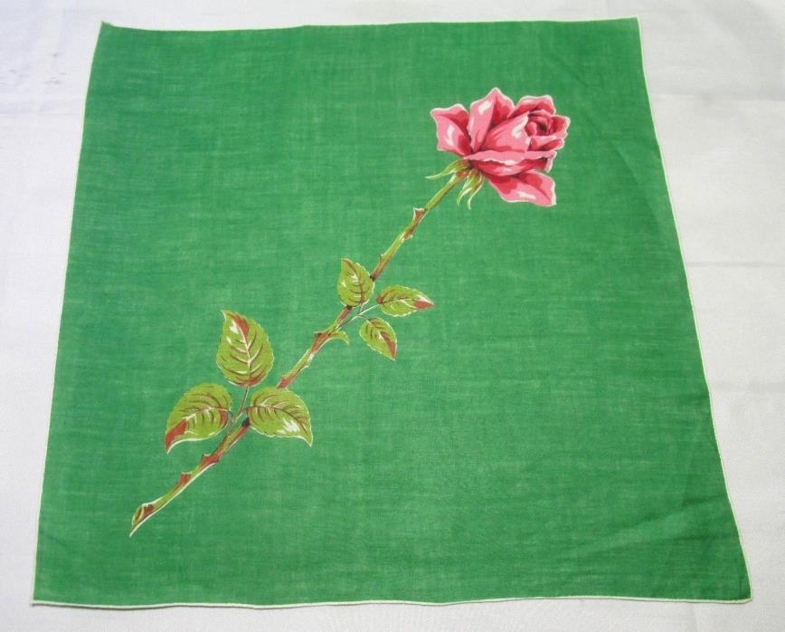 Vintage Large Single Rose Floral Print Handkerchief Hankie 15