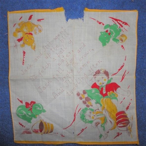 Vintage Hankie/Handkerchief - Jack & Jill - One Inch Chunk Missing - Precious