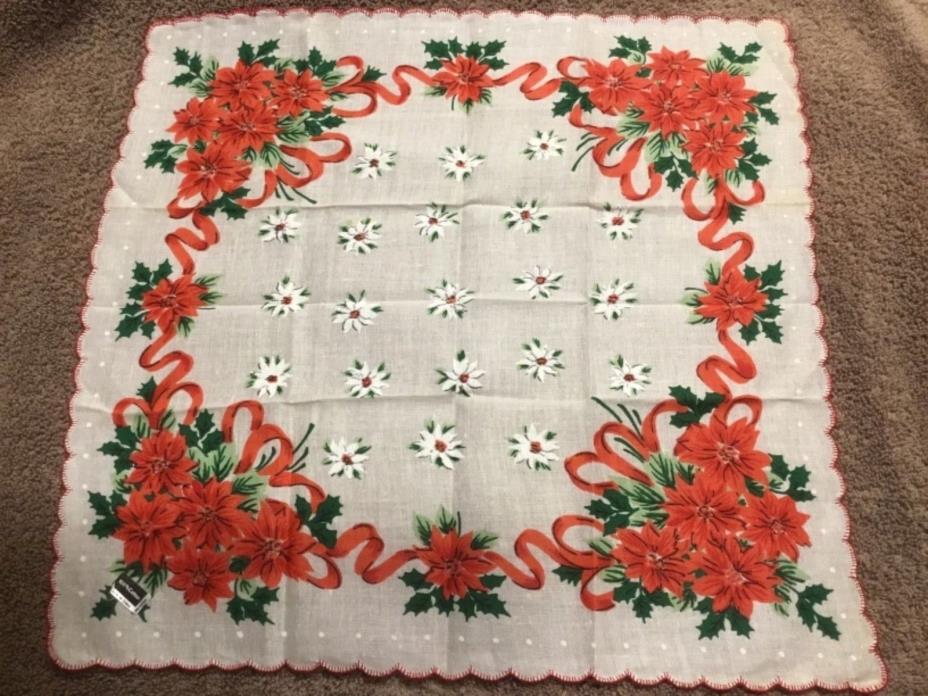 New Vintage Ladies Christmas Handkerchief/Hankie w/Tag