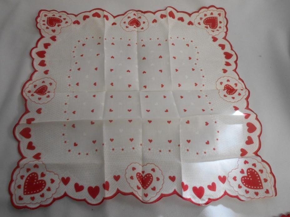 vintage unused #7 VALENTINE cotton red & white  hearts HANKIE HANDKERCHIEF