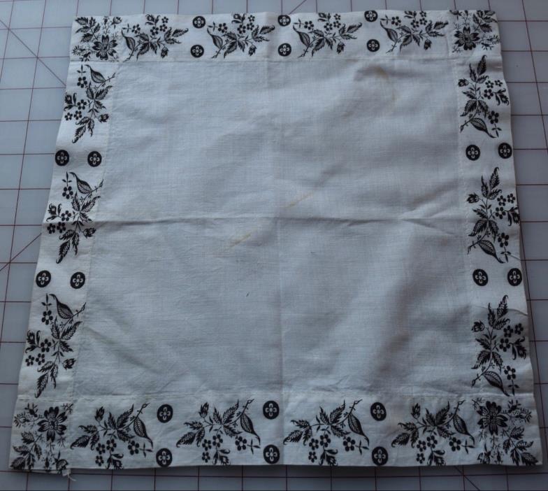 7003b Antique 1880's printed cotton hankie, Black floral on white, shirting