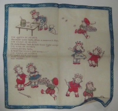 Vintage Children Hankie KING & QUEEN OF HEARTS Nursery Rhyme UNUSED NOS Baking