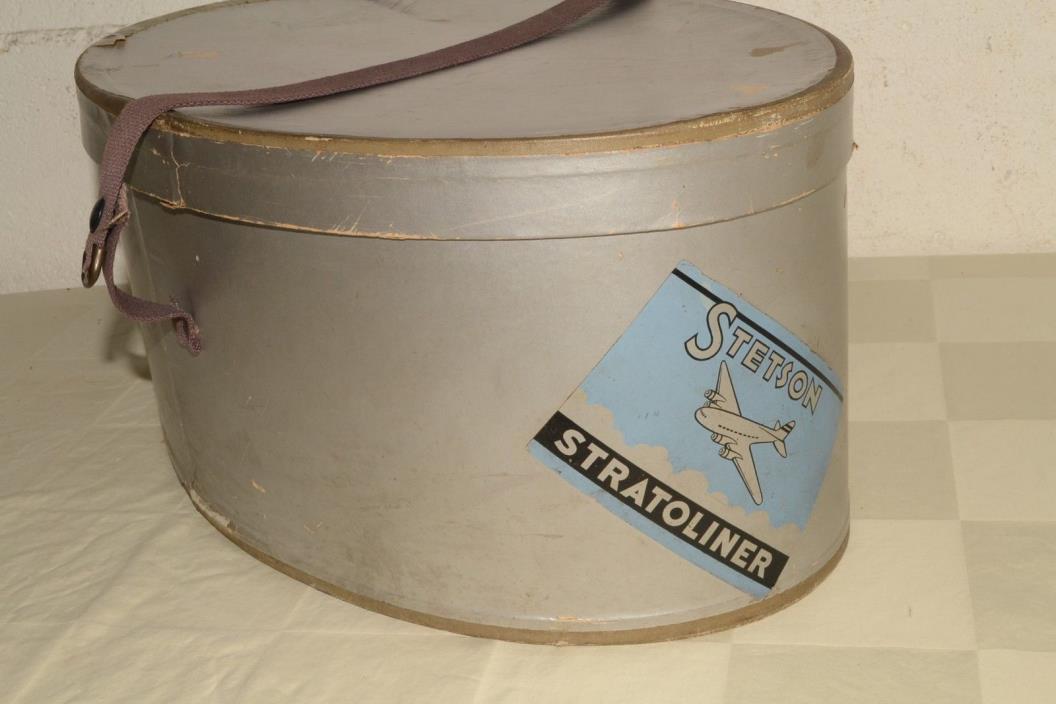40s Vtg Men's STETSON STRATOLINER Hat BOX ONLY Airplane Silver Boeing 307 Decal