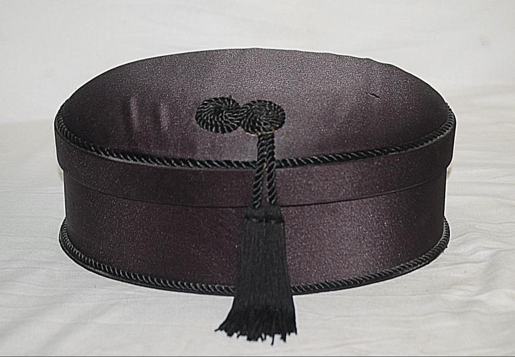 Old Vintage Black Satin Millinery Hat Box w Rope Tassel Vanity Dresser Decor