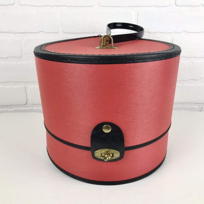 Vintage Retro Round Wig Carry Case Hat Box Travel Storage Red Black Handle