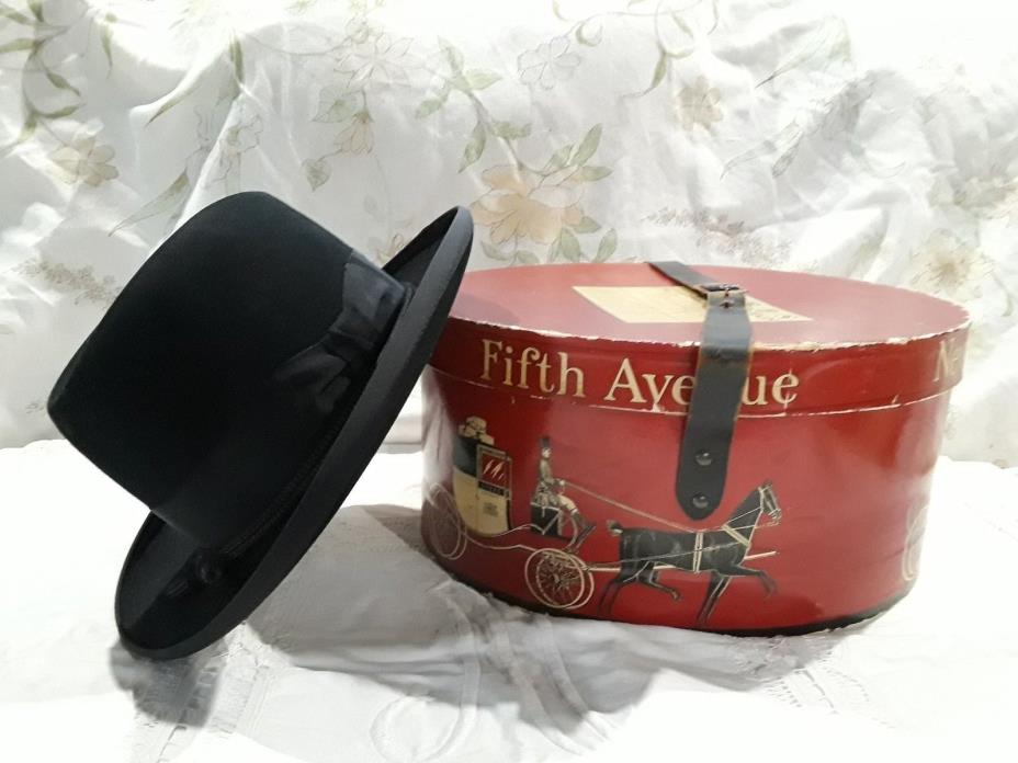 Vintage Dobbs Fifth Avenue NY Red Box & Dobbs Fifteen Black Fedora Hat Size 7