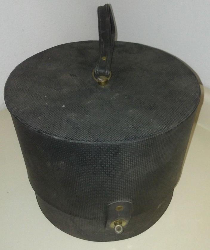 Vintage Everbest Lakewood FL Black Vinyl Wig Hat Box Storage Carrier Latch Hinge