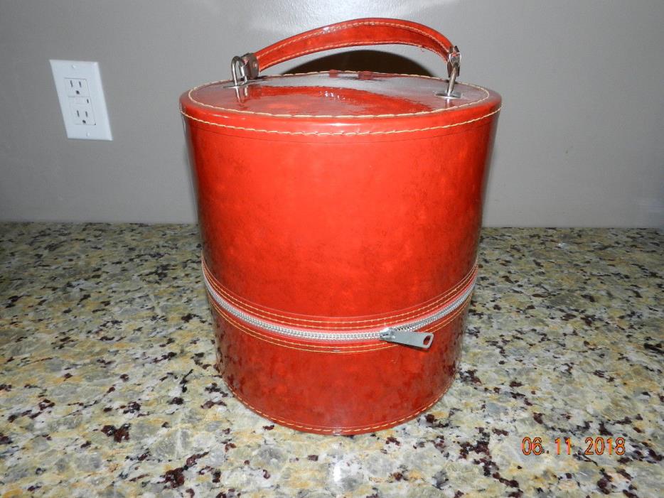RED WIG HAT STORAGE BOX WITH ZIPPER & CARRYING STRAP...STYROFOAM HEAD westwood
