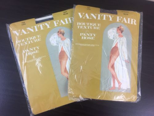 Vintage Vanity Fair Textured Fun Print Panty Hose Navy / Wine Grey ~ Size LONG