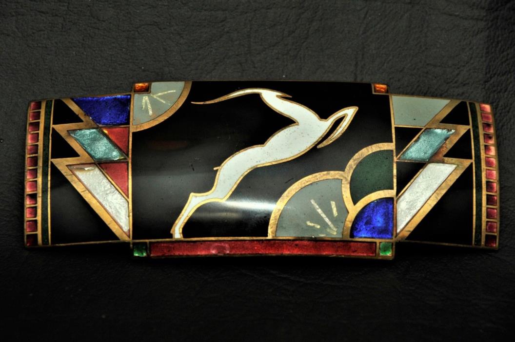 Art Deco Style Gazelle Enamel on Brass Buckle with 3 snakeskin belts SUPER RARE