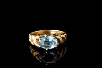 VINTAGE BLUE TOPAZ 14K YELLOW GOLD BAND RING  A68866