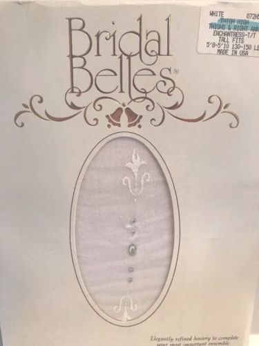 Bridal Belles White Sheer Thigh High Hosiery with Design and Crystals SIZE TALL