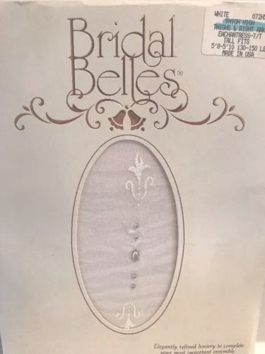 Bridal Belles White Sheer Thigh High Hosiery with Design and Crystals SIZE TALL
