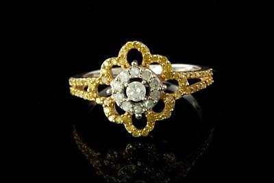 VINTAGE YELLOW WHITE DIAMOND 925 STERLING RING A802-26