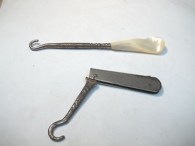 2 Old Shoe Button Hooks 1 Pearl Handle 4&1/2