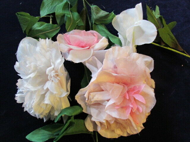 Vintage Millinery Flower Collection Peony Pink White Czech  4-5