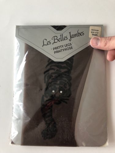 Vintage 80s Les Belles Jambes Tiger Flocked Pantyhose Rhinestones TAUPE SZ MED