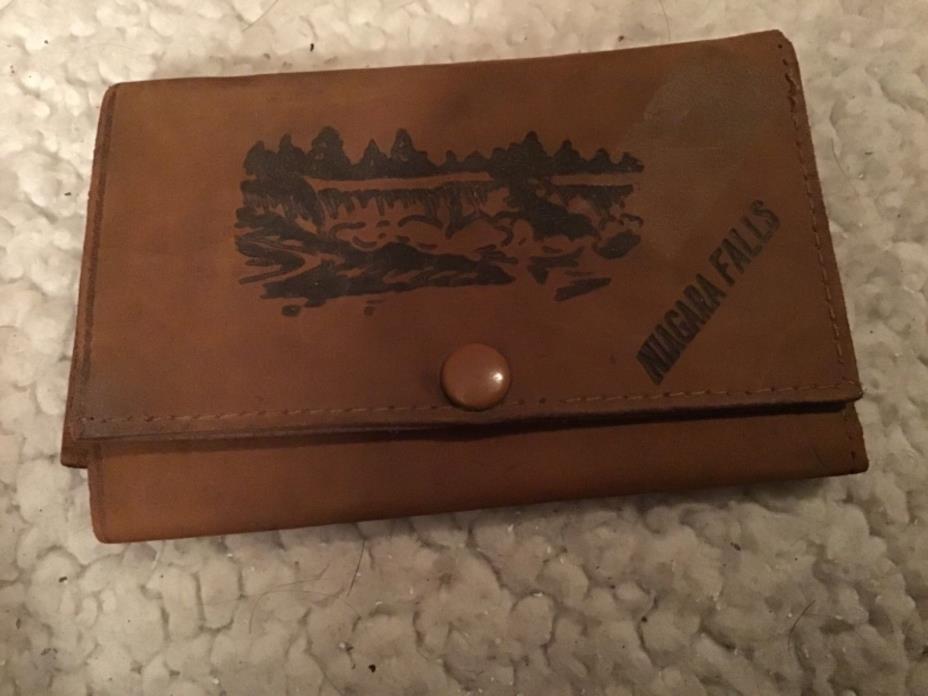 Antique Leather Billfold NIAGRA FALLS NY 1929 signed embossed suede calender