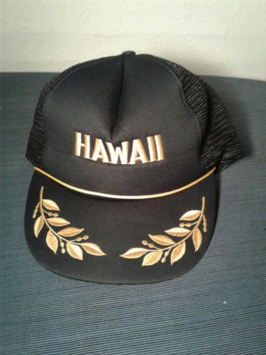 Vintage Black Nylon Mesh Hawaiian Headware Hawaii Trucker Hat Cap (hb1)
