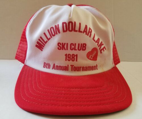Vintage 80's Million Dollar Lake Ski Club Foam Mesh Snapback Trucker Hat Cap