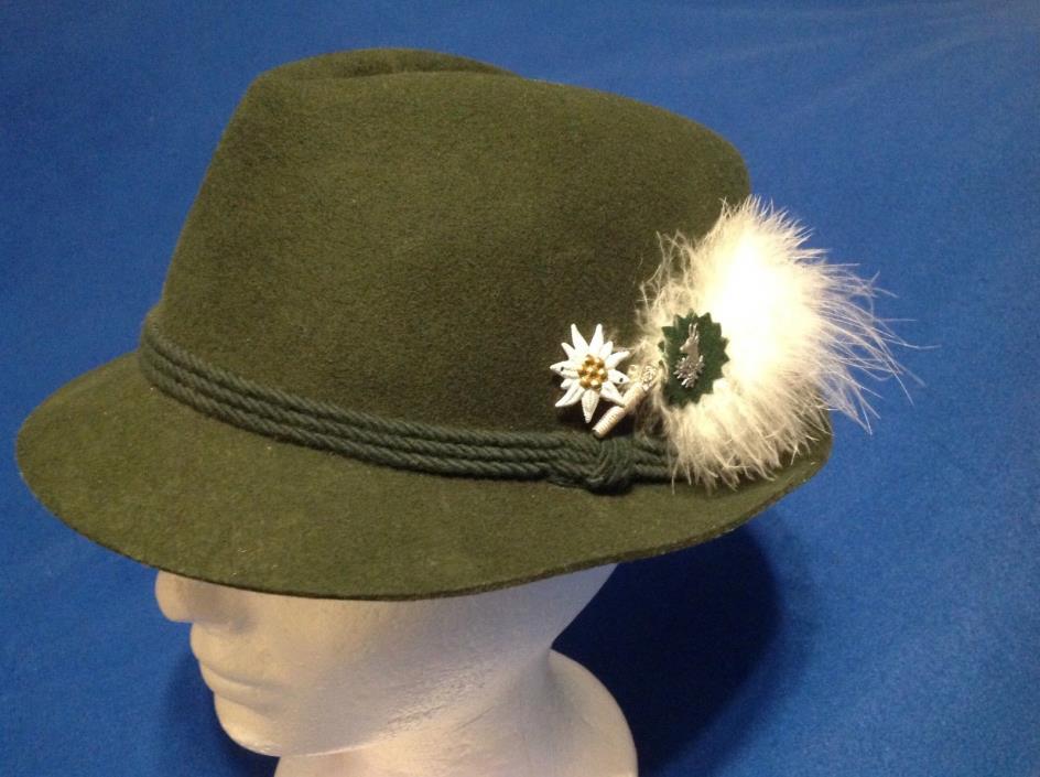 Original Robinsport Green Hat Felt Feather Flower Stage Pin Vintage German