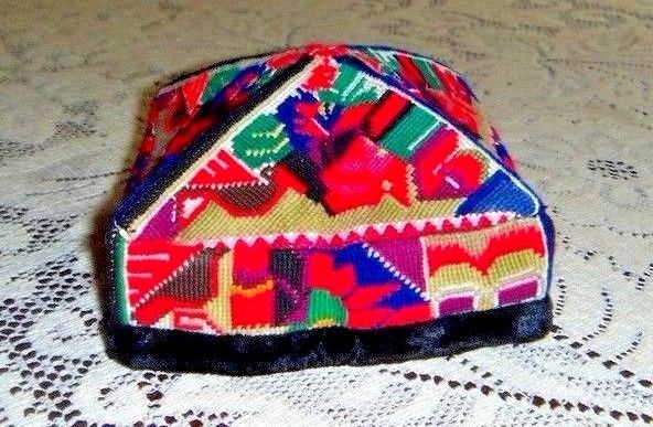 Antique Uzbek Asian Hat Cap Hand Made Velvet Trim Silk Interior OLD ASIAN HAT