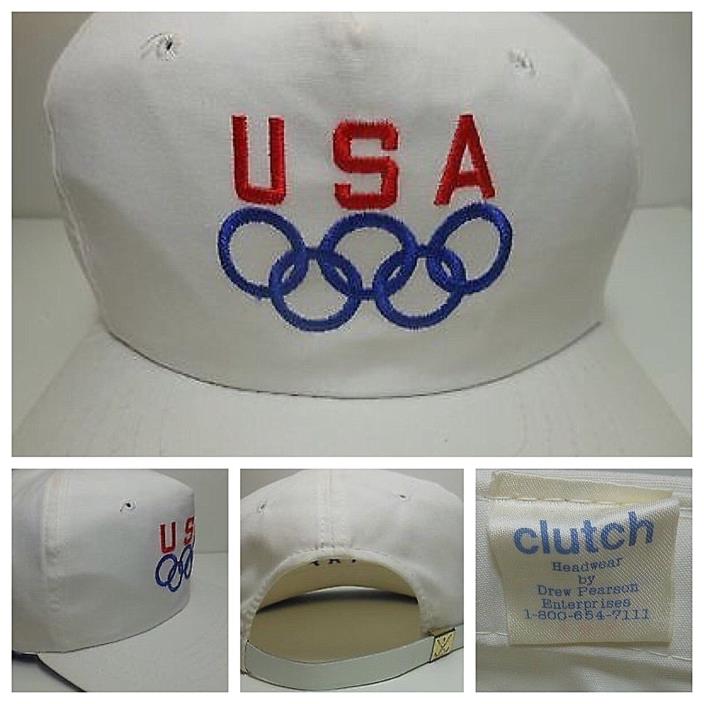 Vtg USA Olympics Hat White Clutch Drew Pearson OSFA Unworn Display
