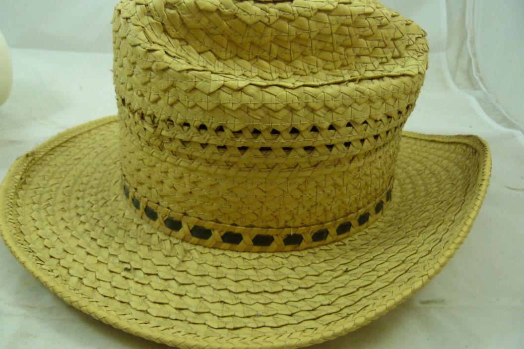 Vintage JC Penney Mens Straw Hat Cap Western Cowboy Tan Woven 6 7/8
