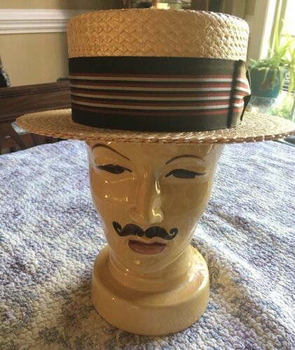 Antique Stetson Boater Skimmer Straw Hat. Size 7