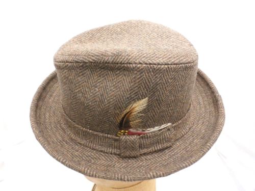 NOS Men's Park Royal Brown or Gray Herringbone Tweed Fedora Trilby Hat VLV