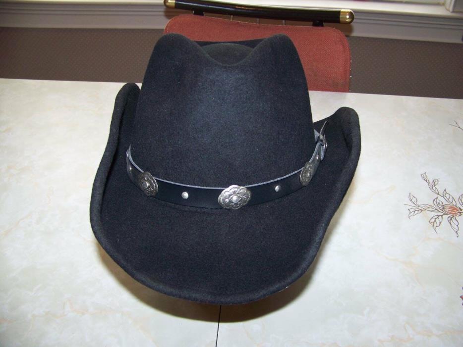 Old Vintage Turner Hat Co. CHEYENNE BLACK COWBOY HAT 100% Wool Western Size Med