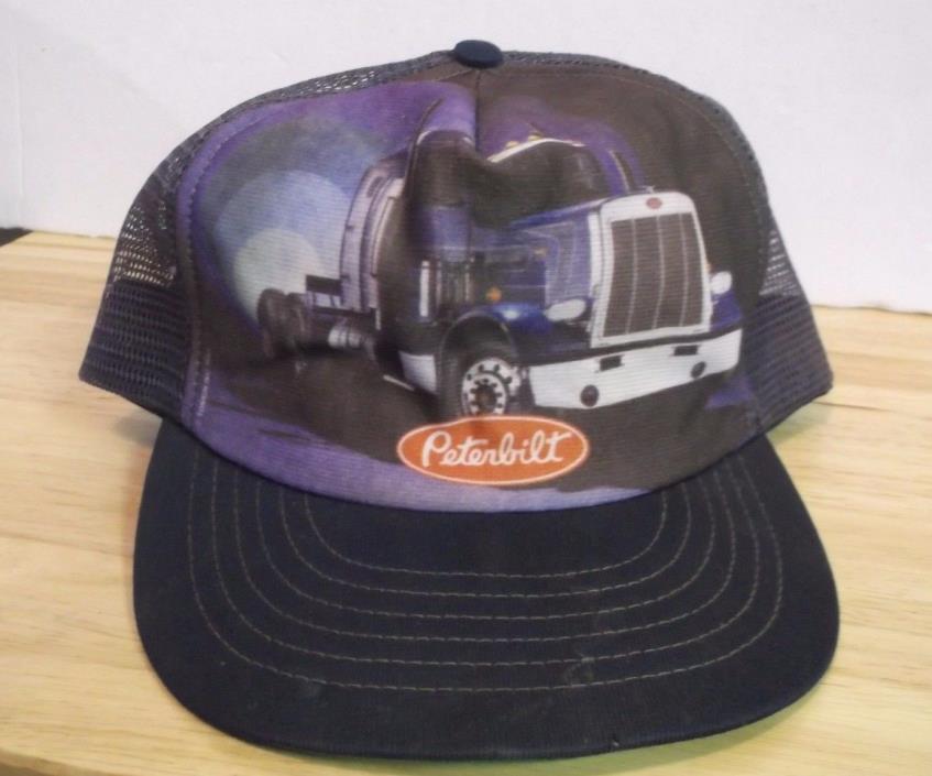 Vintage 1980 PETERBILT Trucks SnapBack TRUCKER Mesh HAT Cap Graphic Art Blue