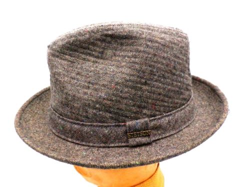 NEW Vintage Men's Hat  Stetson Trilby Fedora Brown Tweed Rain Rat Pack 7 1/8