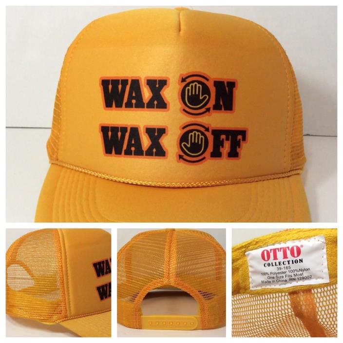 Vtg Wax On Wax Off Snapback Trucker Mesh Foam Funny Joke Gift Hat Unworn Display