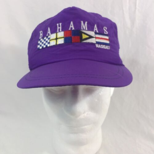 Vintage Bahamas Nassau Hat Cap Snapback 100% Nylon Purple Adjustable