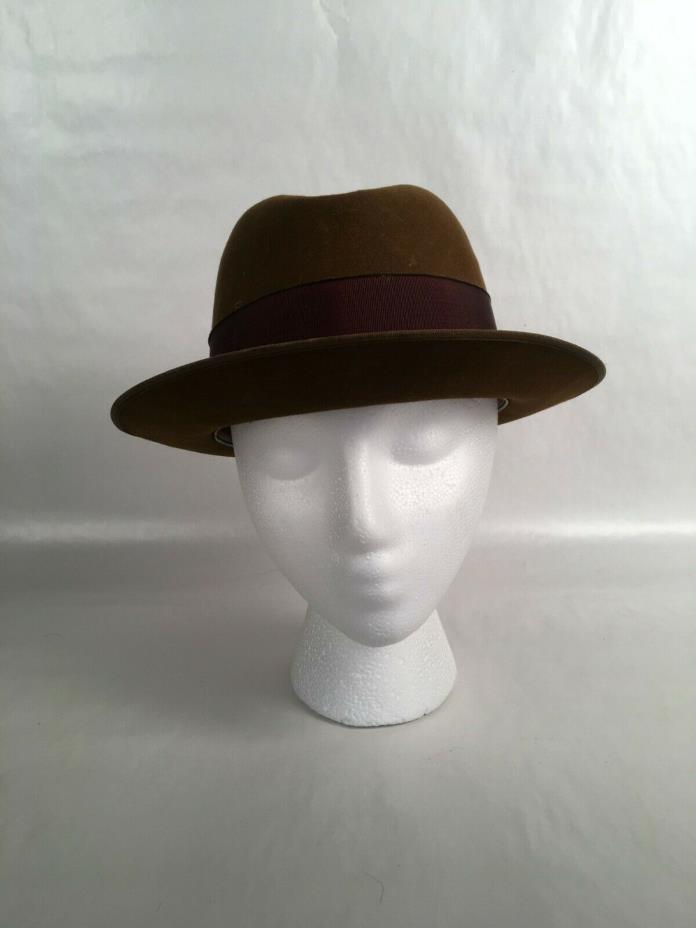 Vintage 1950s Royal deLuxe Stetson Homburg Fedora Size 7 1/8 in Mink Brown