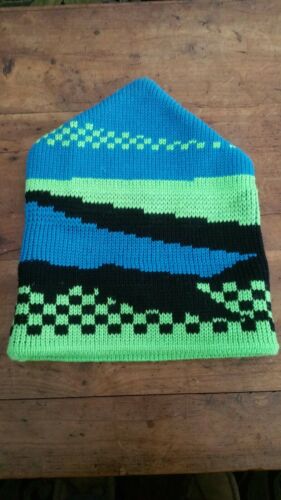 vintage 80s WIGWAM Green Blue Neon  BEANIE WINTER KNIT SKI SKIING HAT Mint!