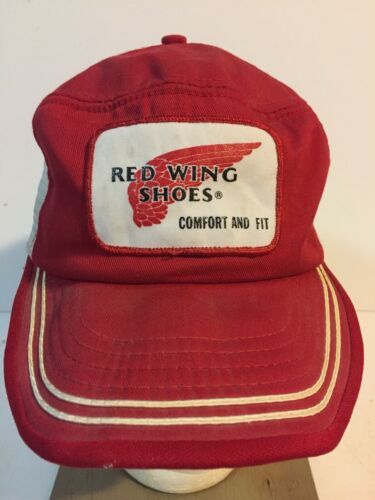 Vintage Red Wing Work Boots Hat Cap Snapback Panel Patch Trucker Red