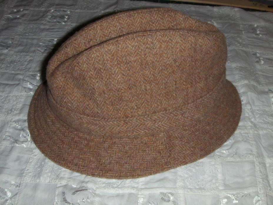 Vintage Brown Tweed Wool Fedora Trilby Hat Men Size Large Made in Great Britain