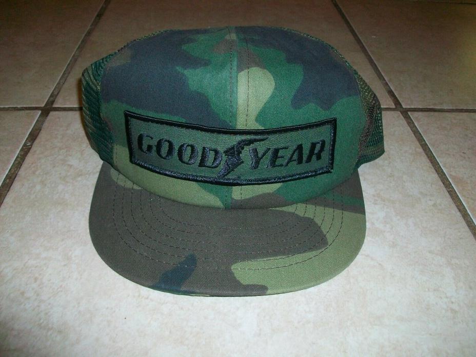 Vintage GOODYEAR Camo Mesh Snapback Trucker Hat Patch SWINGSTER Made In USA NEW
