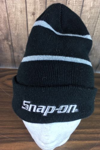 Mens Snap-On Black Knit Stocking Cap Beanie Winter Ski Hat